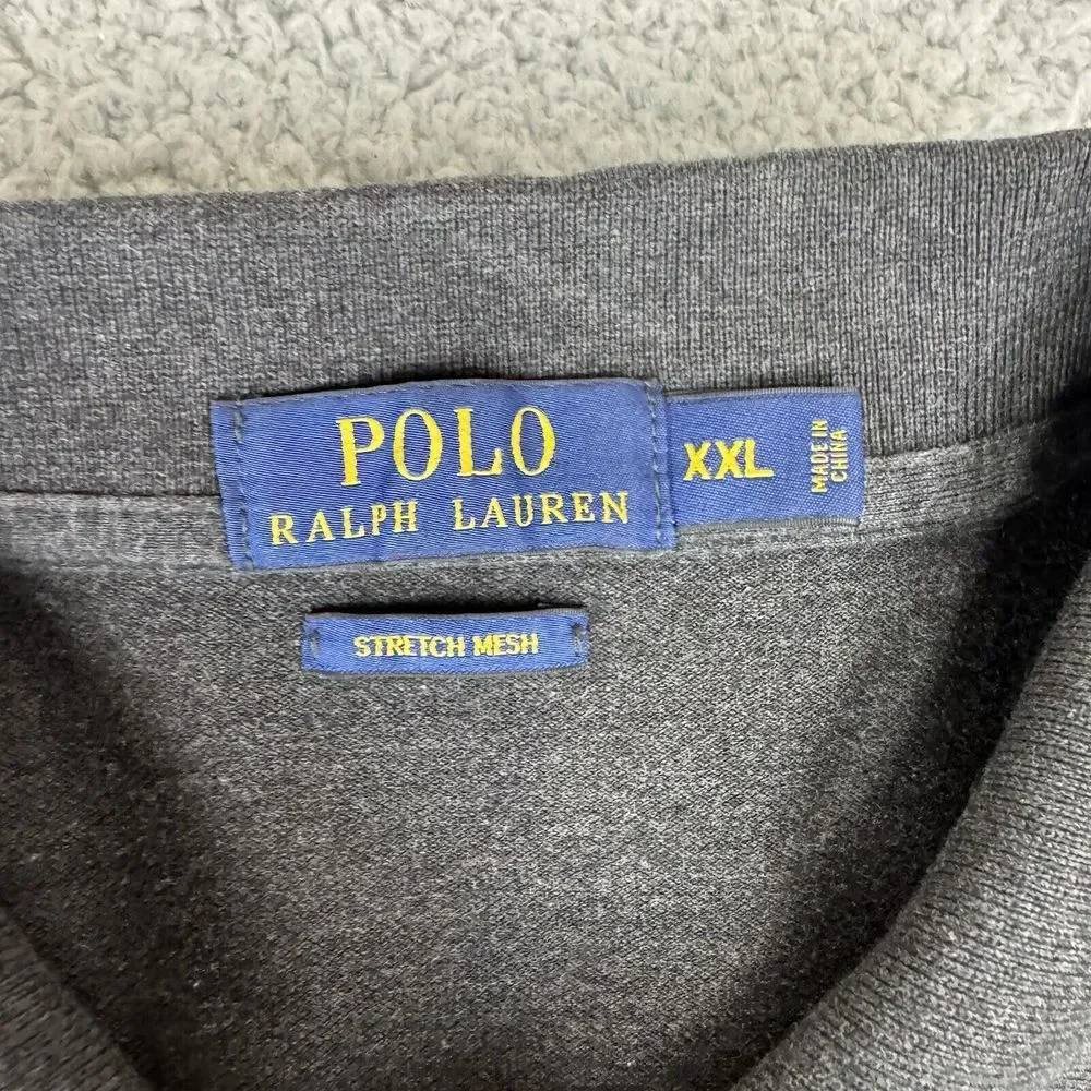 Polo Ralph Lauren Shirt XXL‎ Gray Long Sleeve Polo Custom Slim Fit Stretch Mesh